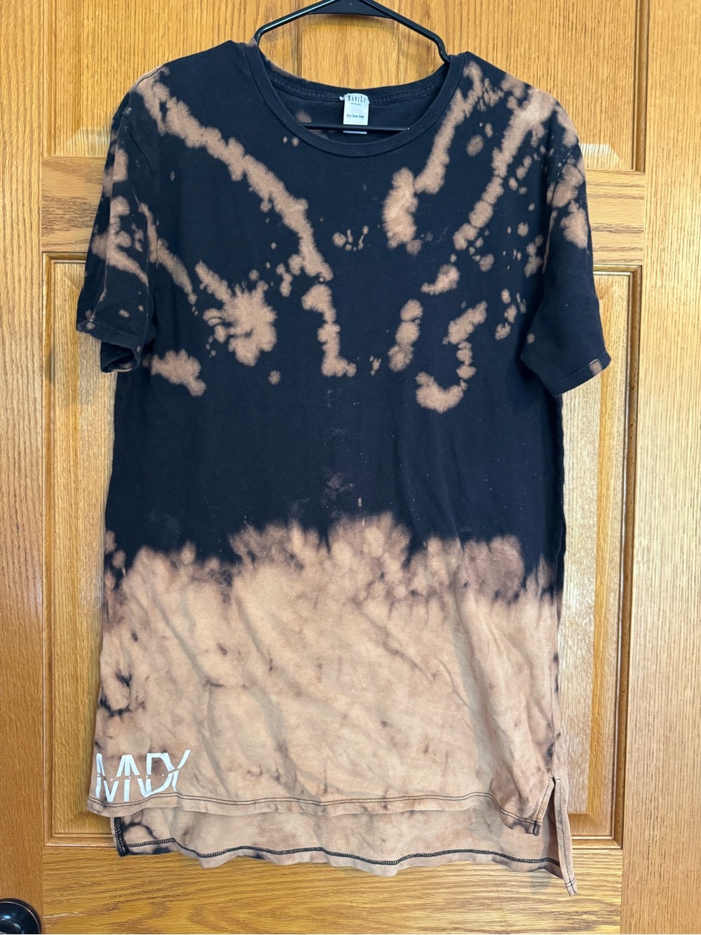 DaniLi Monday Graphic Bleach Dye T Shirt Black Brown Streetwear